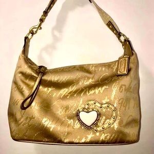 Coach Purse/Handbag Gold Colored With Cute White and Gold Heart on Front